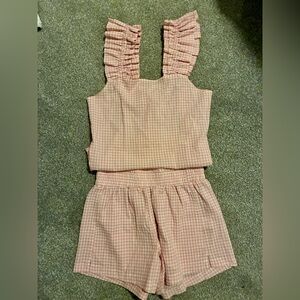 Pink Gingham Ruffle Strap Top and Shorts Set